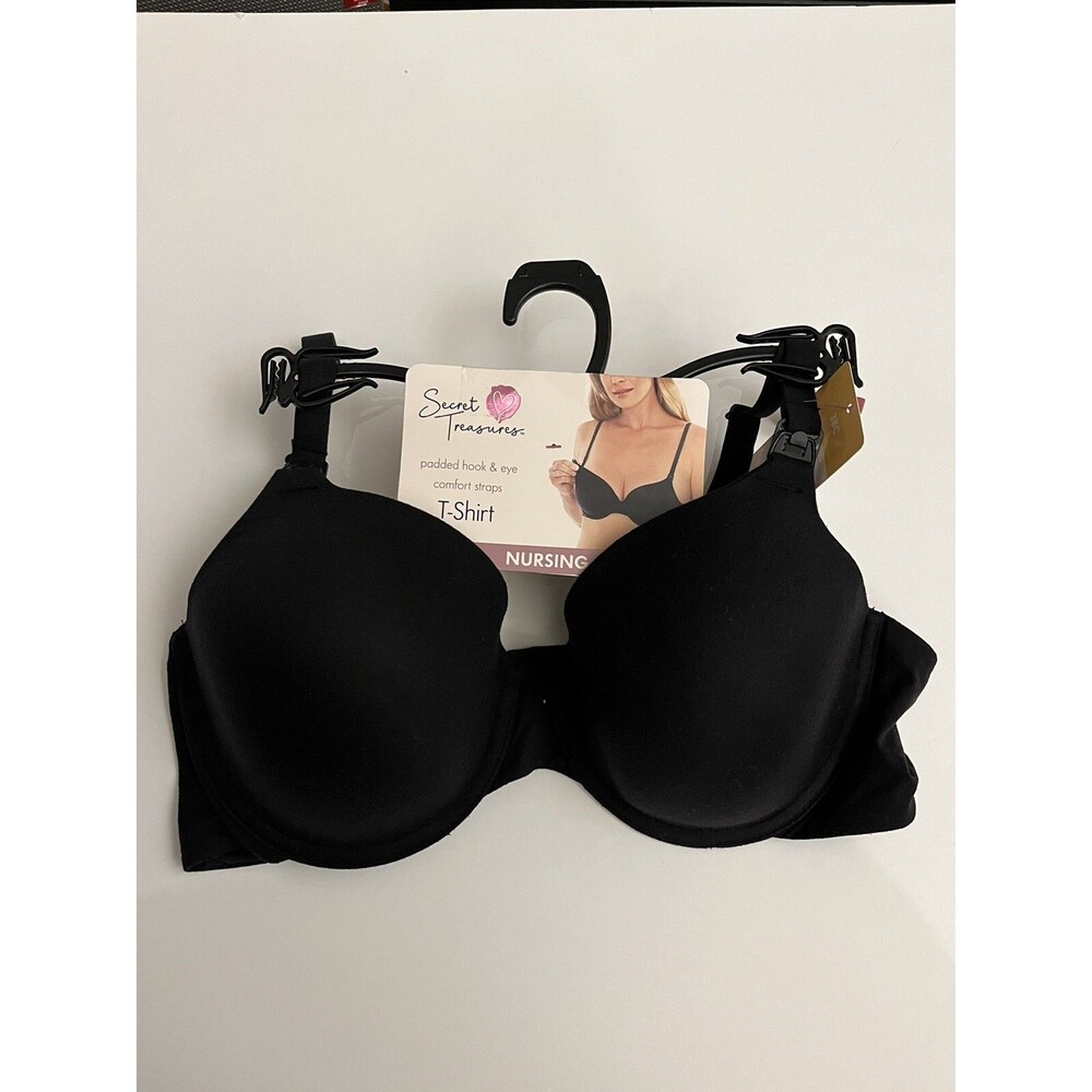 38C SECRET TREASURES MATERNITY T-SHIRT NURSING BRA, Black, NEW!